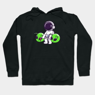 Cute Astronaut Lifting Alien Head Barbell Cartoon Hoodie